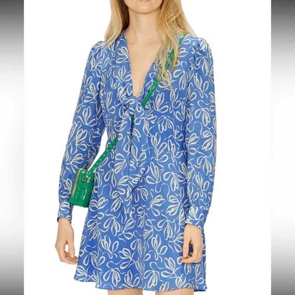 Ted Baker Modernity Printed Blue Bow Mini Dress Size 1